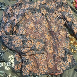 LOFT Blue and peach Lace Blouse